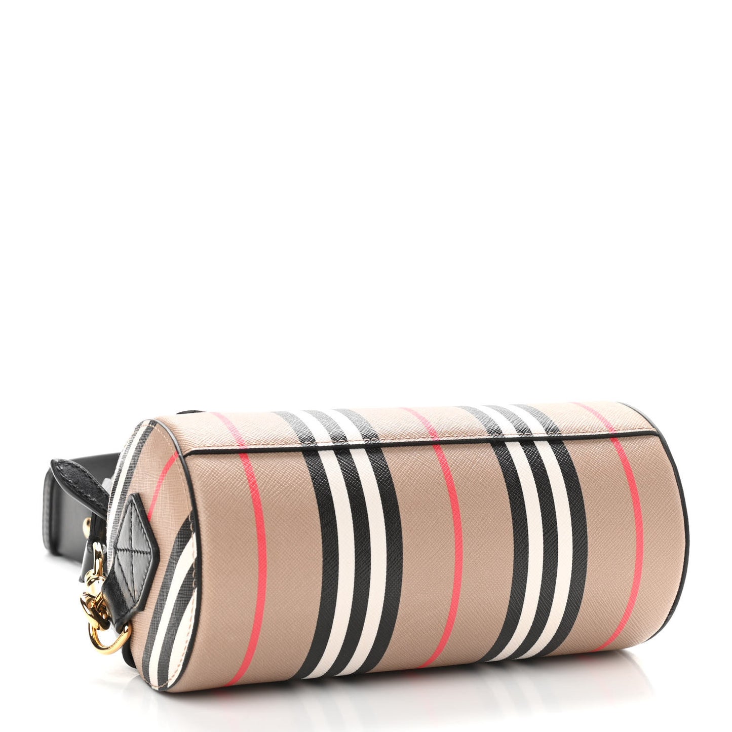 E-Canvas Calfskin Stripe Icon Barrel Bag Archive Beige