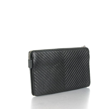 Chanel Caviar Chevron Quilted Large Zipped Clutch Black 3 of 8