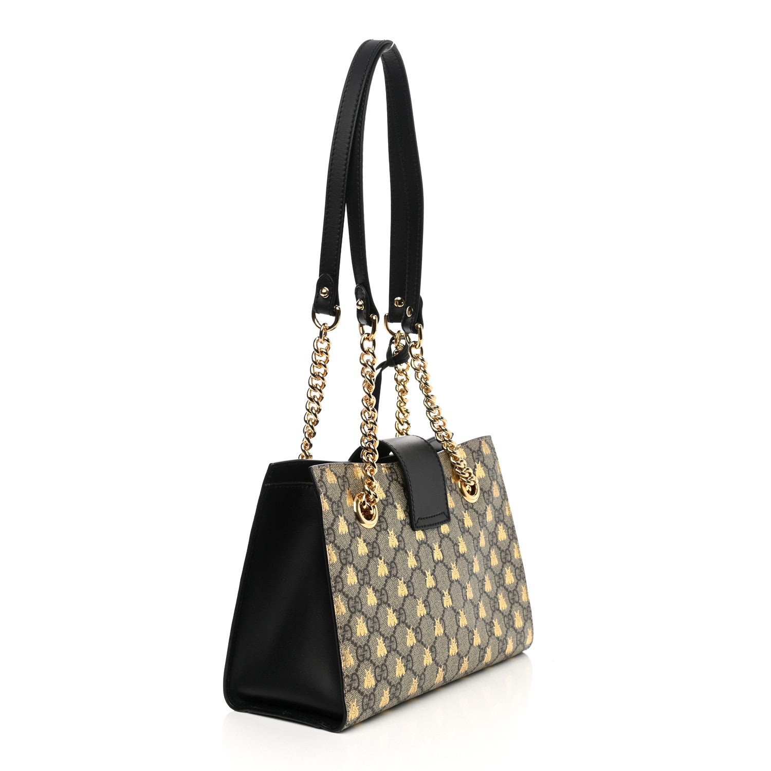 Gucci GG Supreme Monogram Bees Small Padlock Tote Beige Oro Black 3 of 12