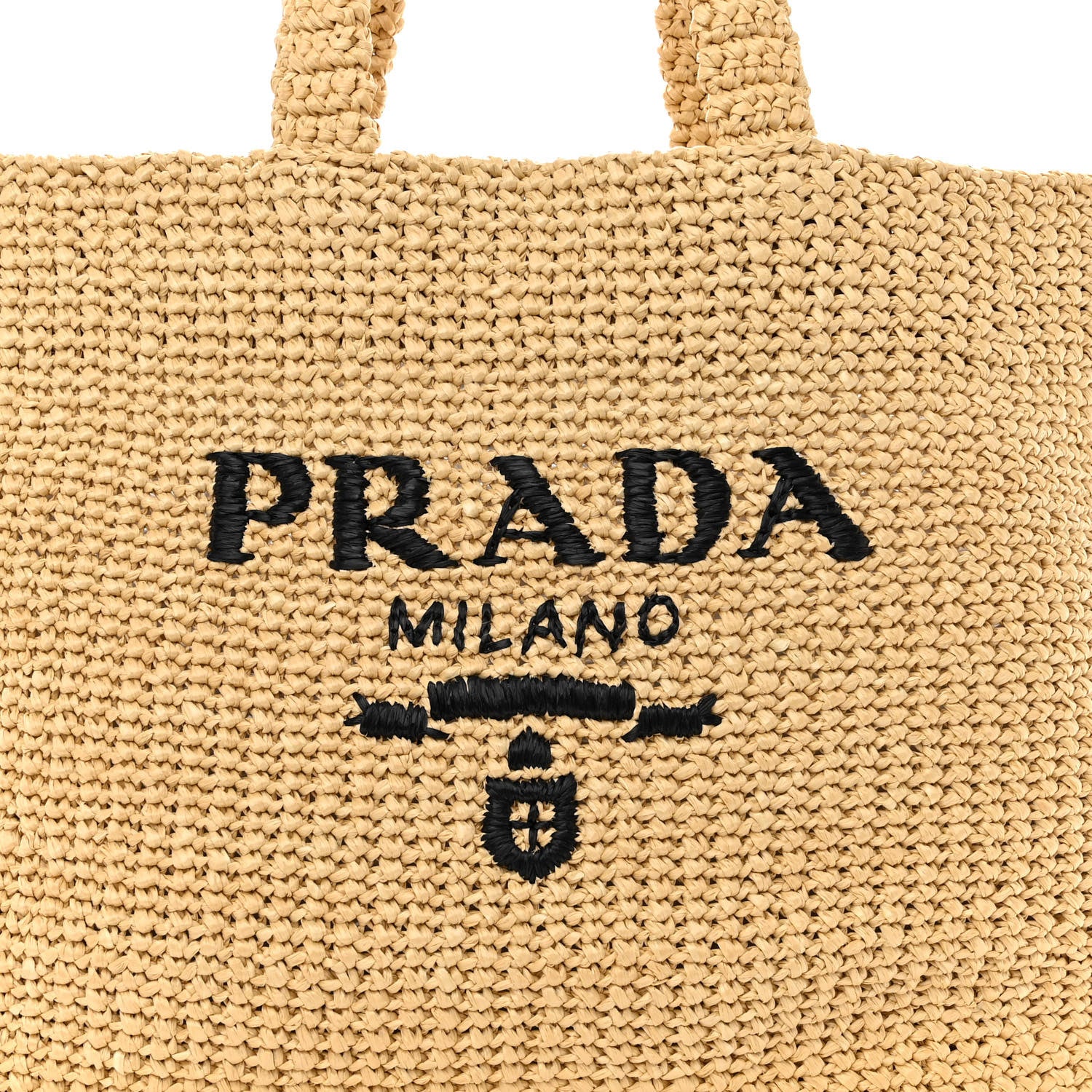 Prada Yarn Raffia Effect Crochet Embroidered Logo Tote Naturale 7 of 9