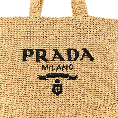 Prada Yarn Raffia Effect Crochet Embroidered Logo Tote Naturale 7 of 9