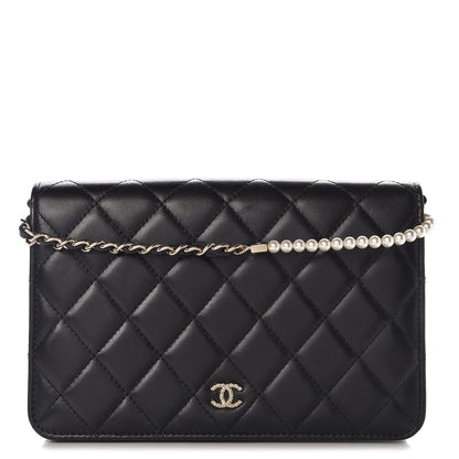 Chanel Lambskin Quilted Pearl Wallet On Chain WOC Black 1 of 9