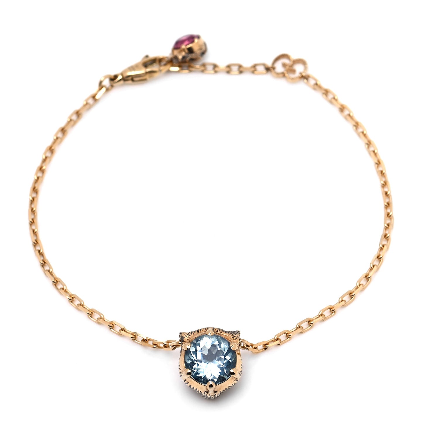 18K Yellow Gold Diamond Pink Tourmaline Aquamarine Le Marche des Merveilles Feline Bracelet