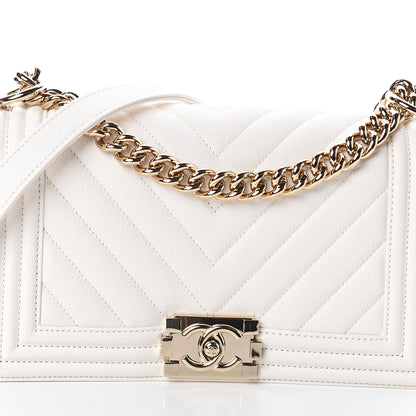 Chanel Grained Calfskin Chevron Quilted Medium Boy Flap White 7 of 9