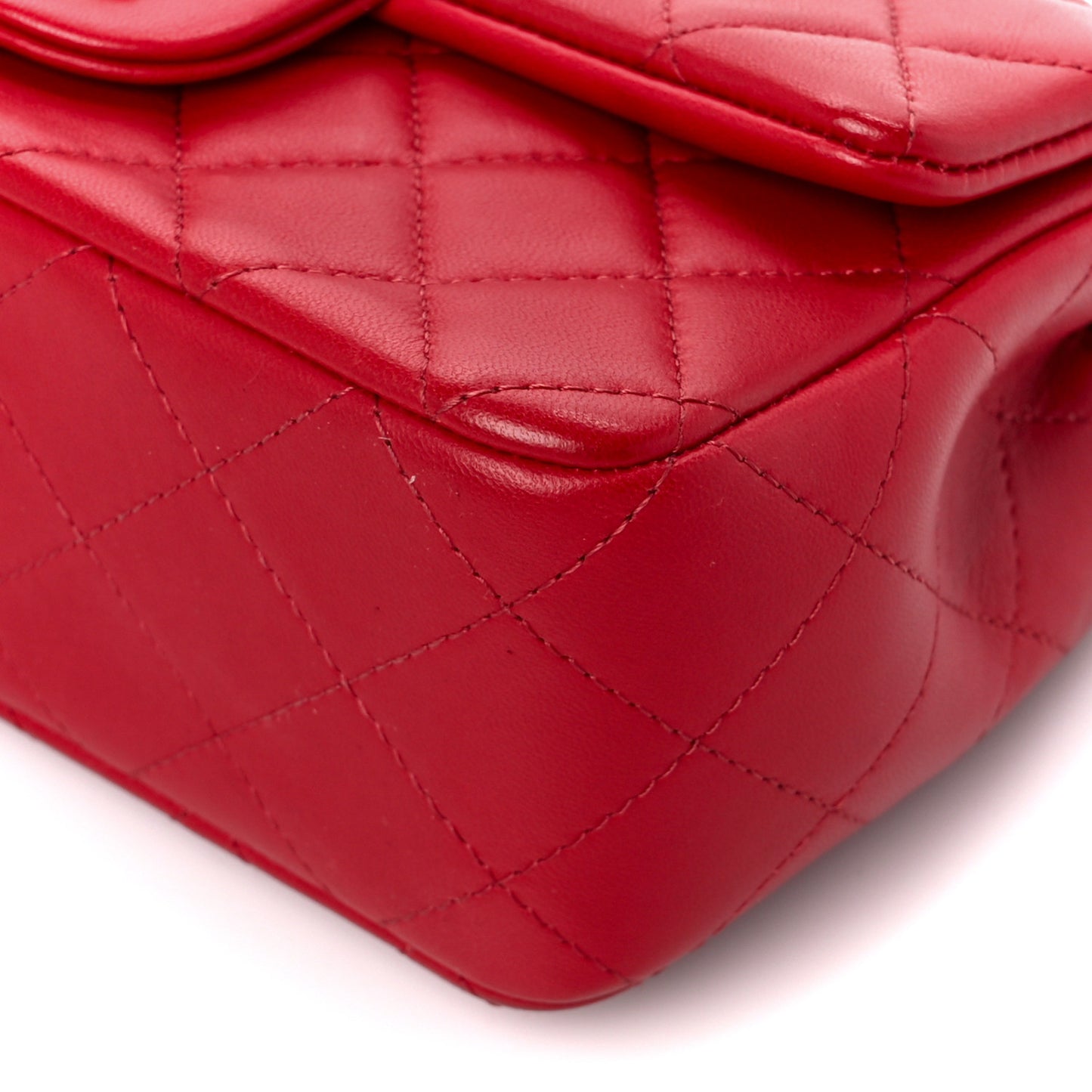 Lambskin Quilted Mini Rectangular Flap Red