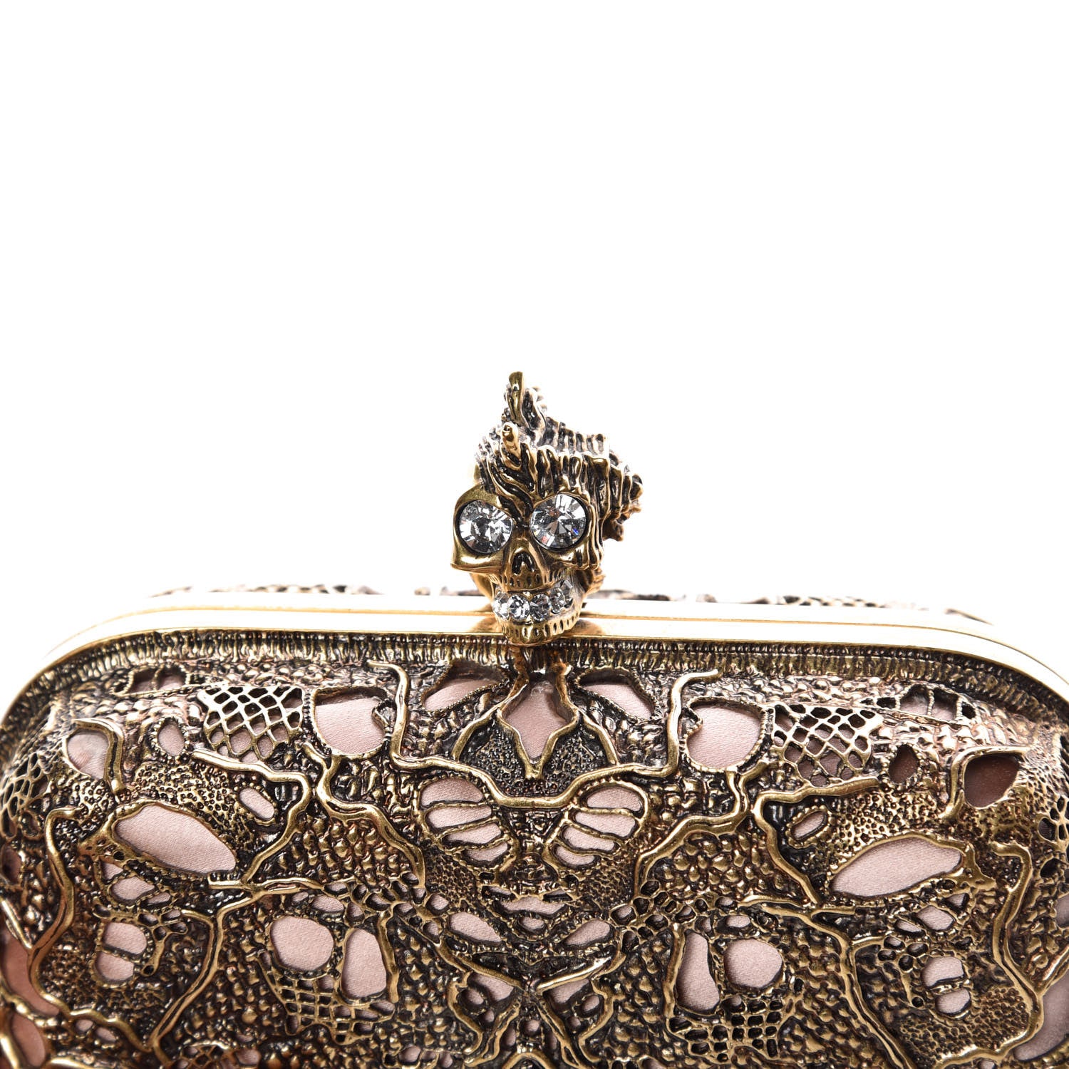 Alexander McQueen Metal Filigree Crystal Embellished Duchesse Skull Box Clutch Gold 11 of 14