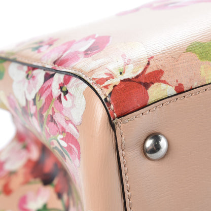Gucci Shangai Calfskin Blooms Print Medium Bamboo Shopper Tote Pink Apricot Multicolor 10 of 16