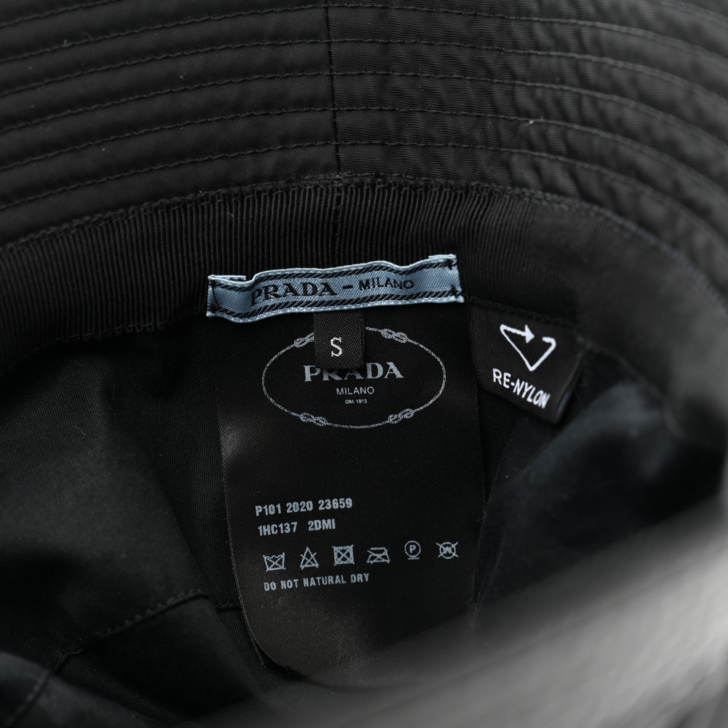 Prada Re-Nylon Metal Triangle Logo Womens Bucket Hat S Black 8 of 11