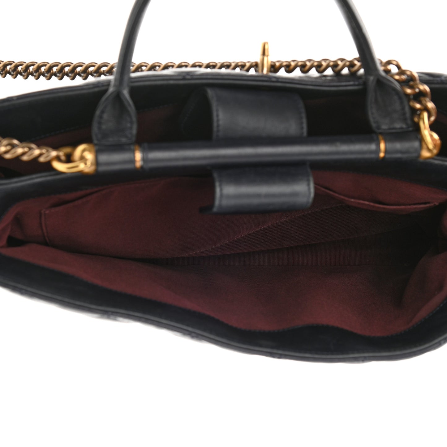 Calfskin Quilted Large Gold Bar Top Handle Tote Dark Navy Blue