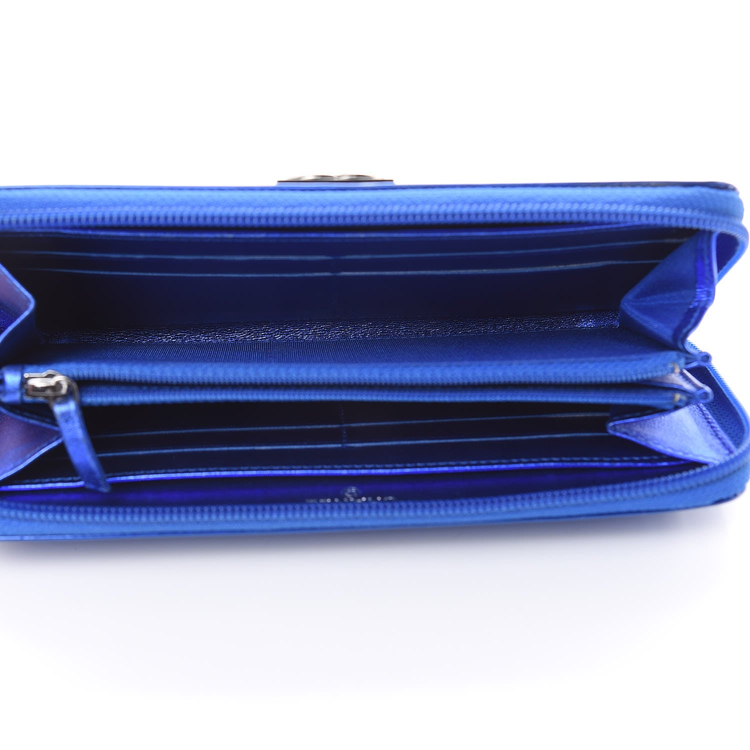 Chanel Metallic Patent Calfskin Quilted Boy L-Gusset Zip Wallet Blue 5 of 11