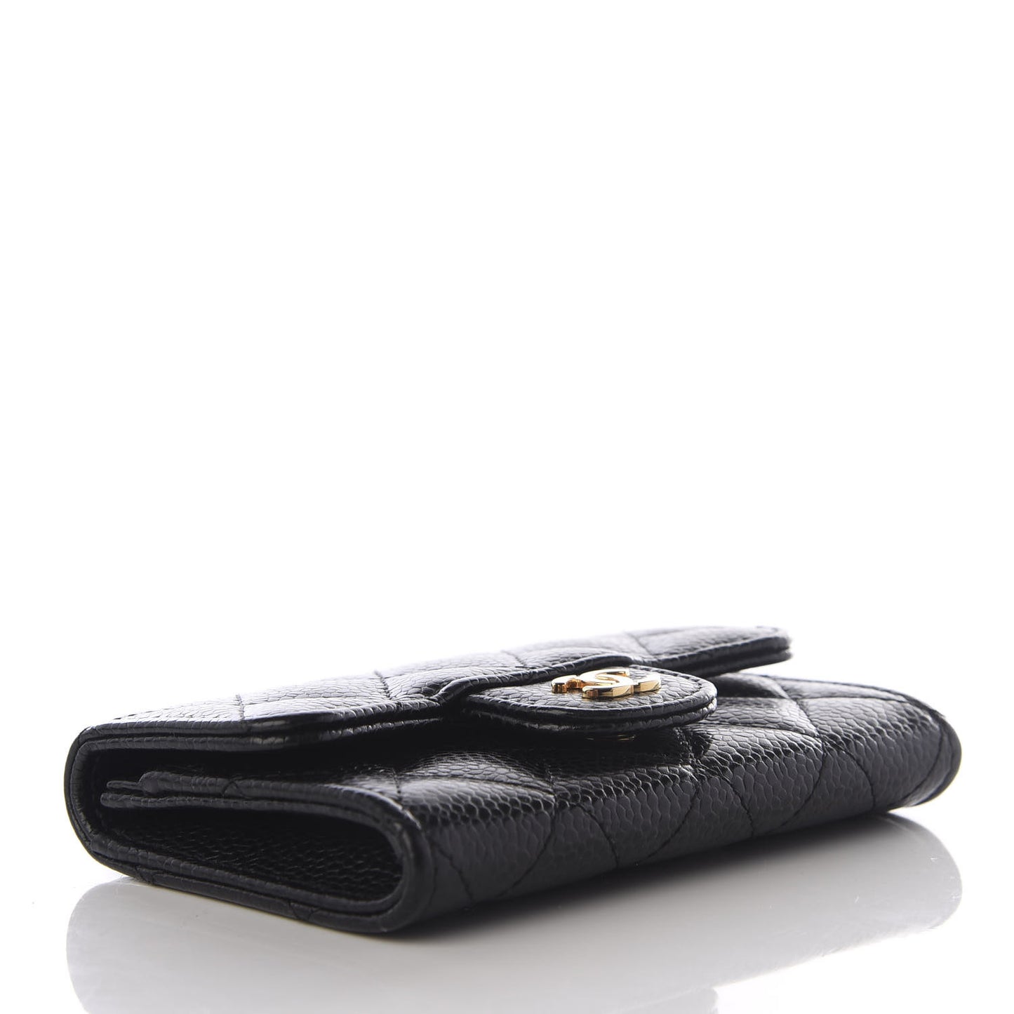 Caviar Quilted Flap Card Holder Wallet Black