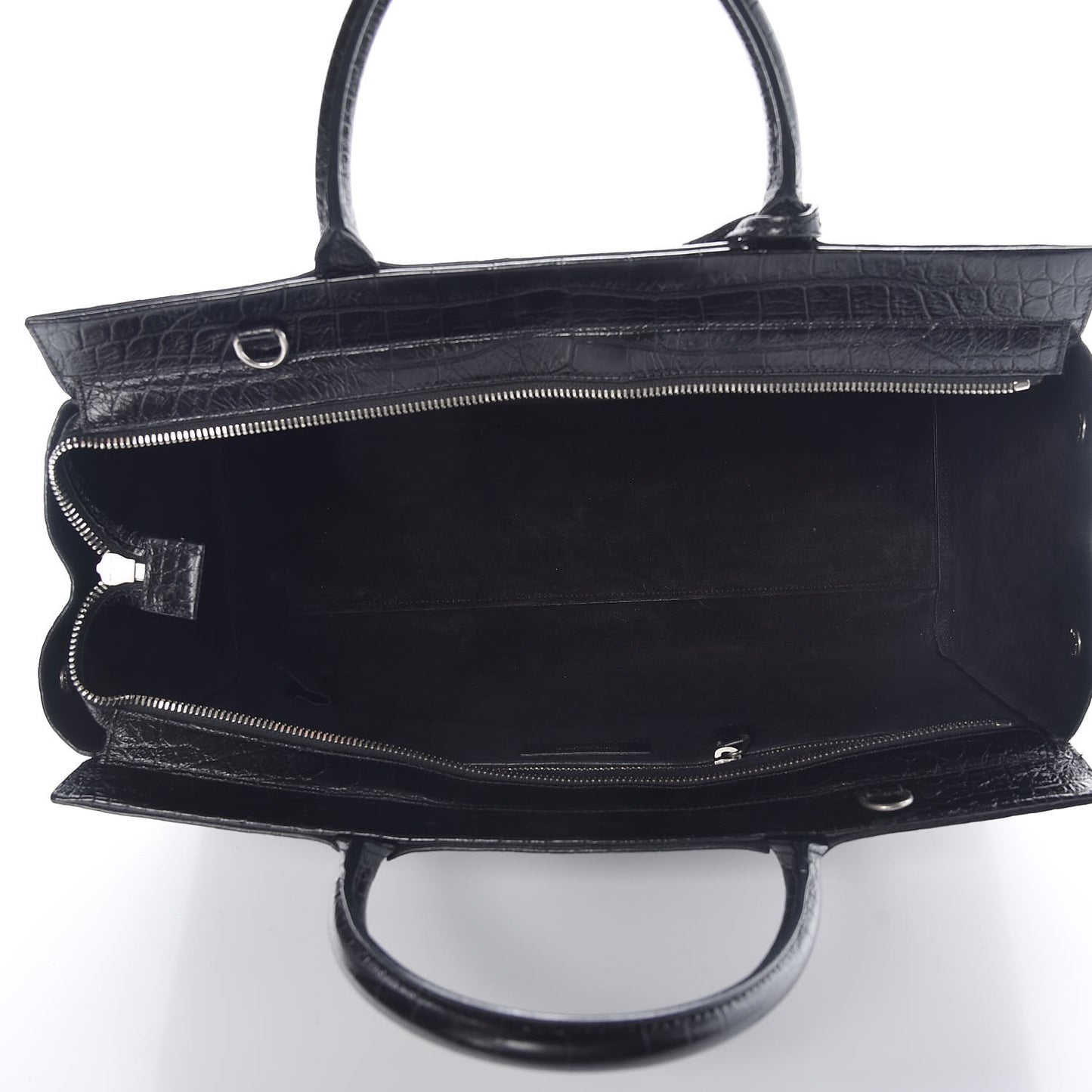 Calfskin Crocodile Embossed Medium Cabas Rive Gauche Black