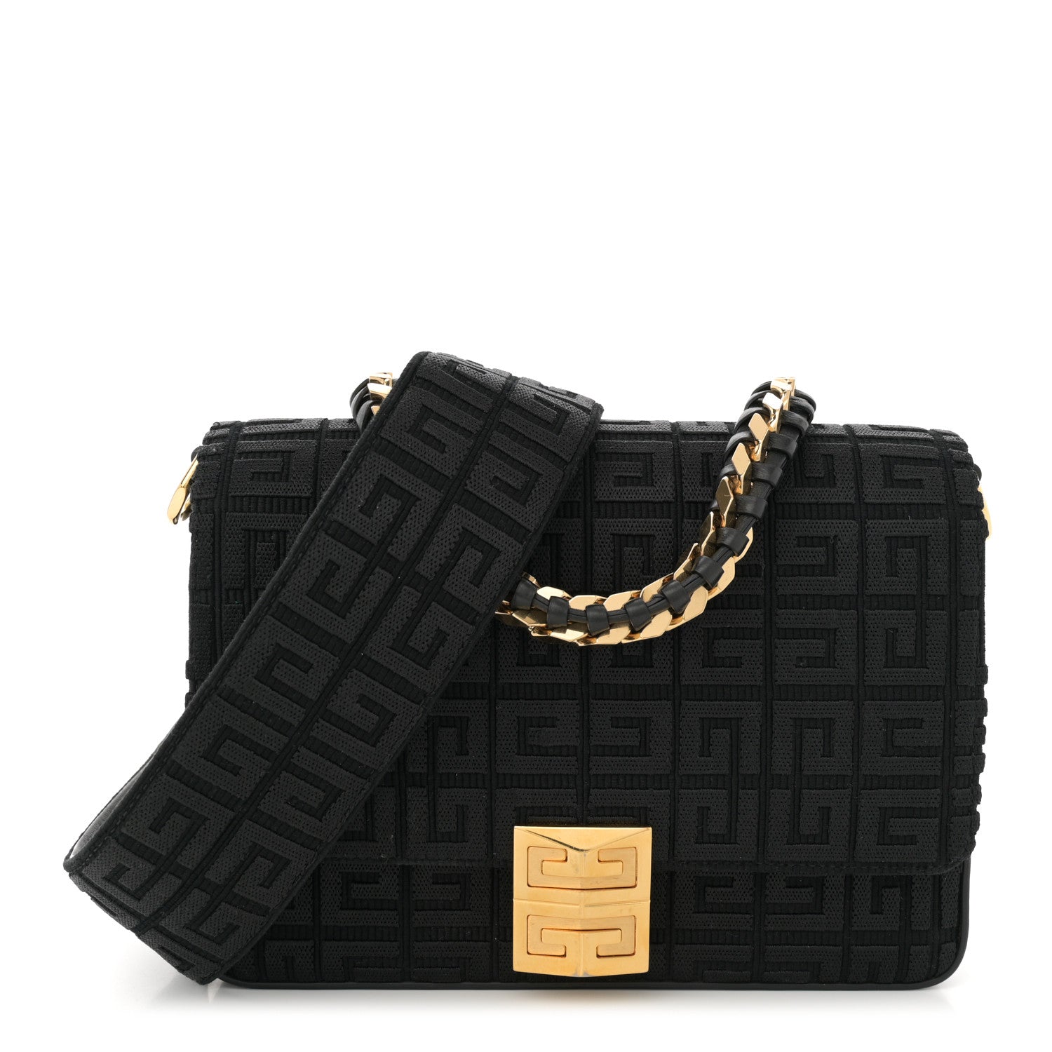 Givenchy Canvas Woven Embroidered Medium 4G Bag With Chain Black 1 of 14