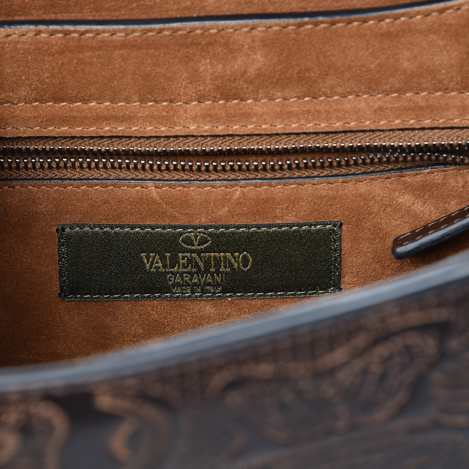 Valentino Garavani Calfskin Embossed Medium Guitar Strap Rockstud Rolling Flap Saddle Bag Brown 6 of 8