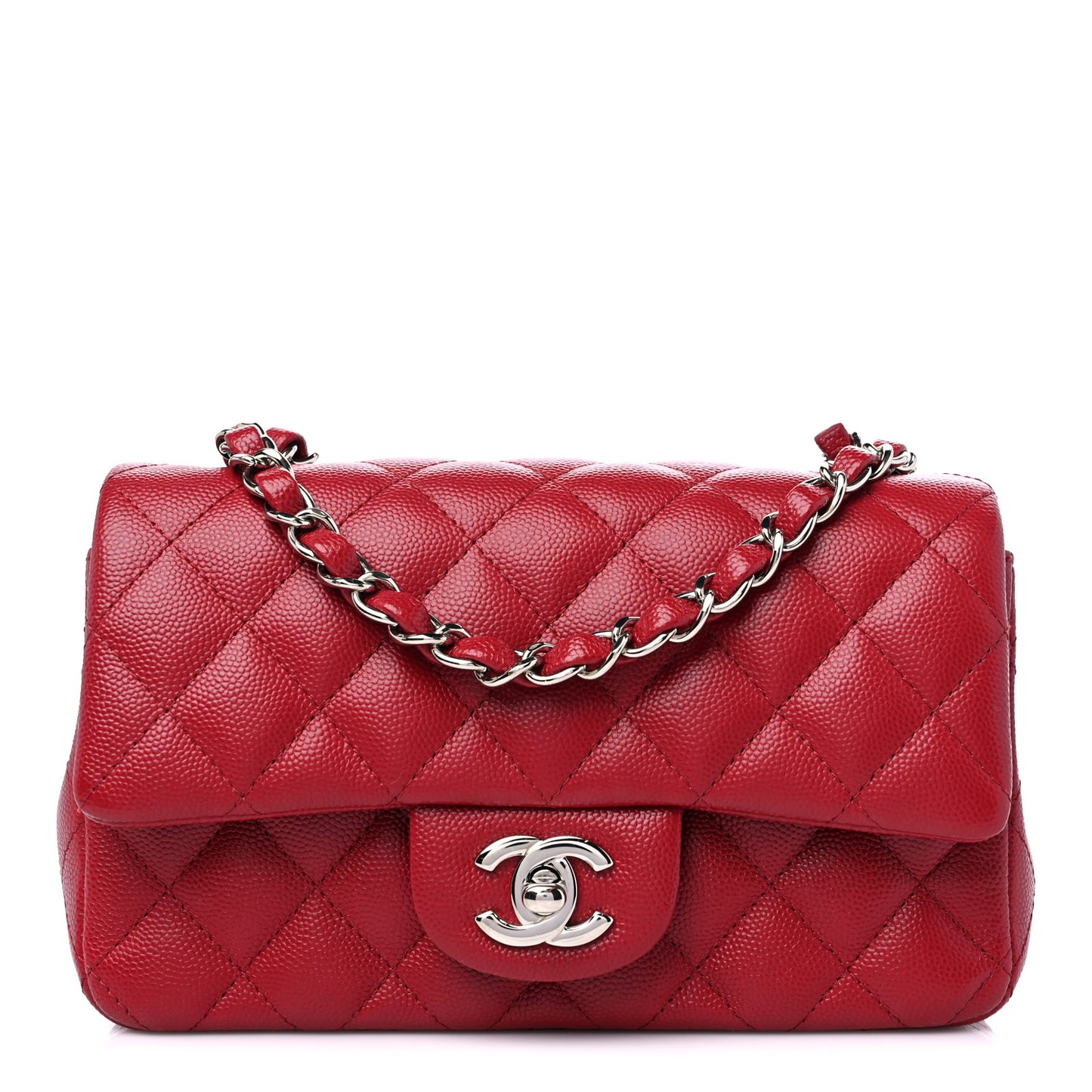 Caviar Quilted Mini Rectangular Flap Red