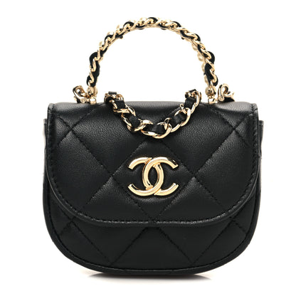 Chanel Lambskin Quilted Pearl Top Handle Clutch With Chain Black 1 of 11