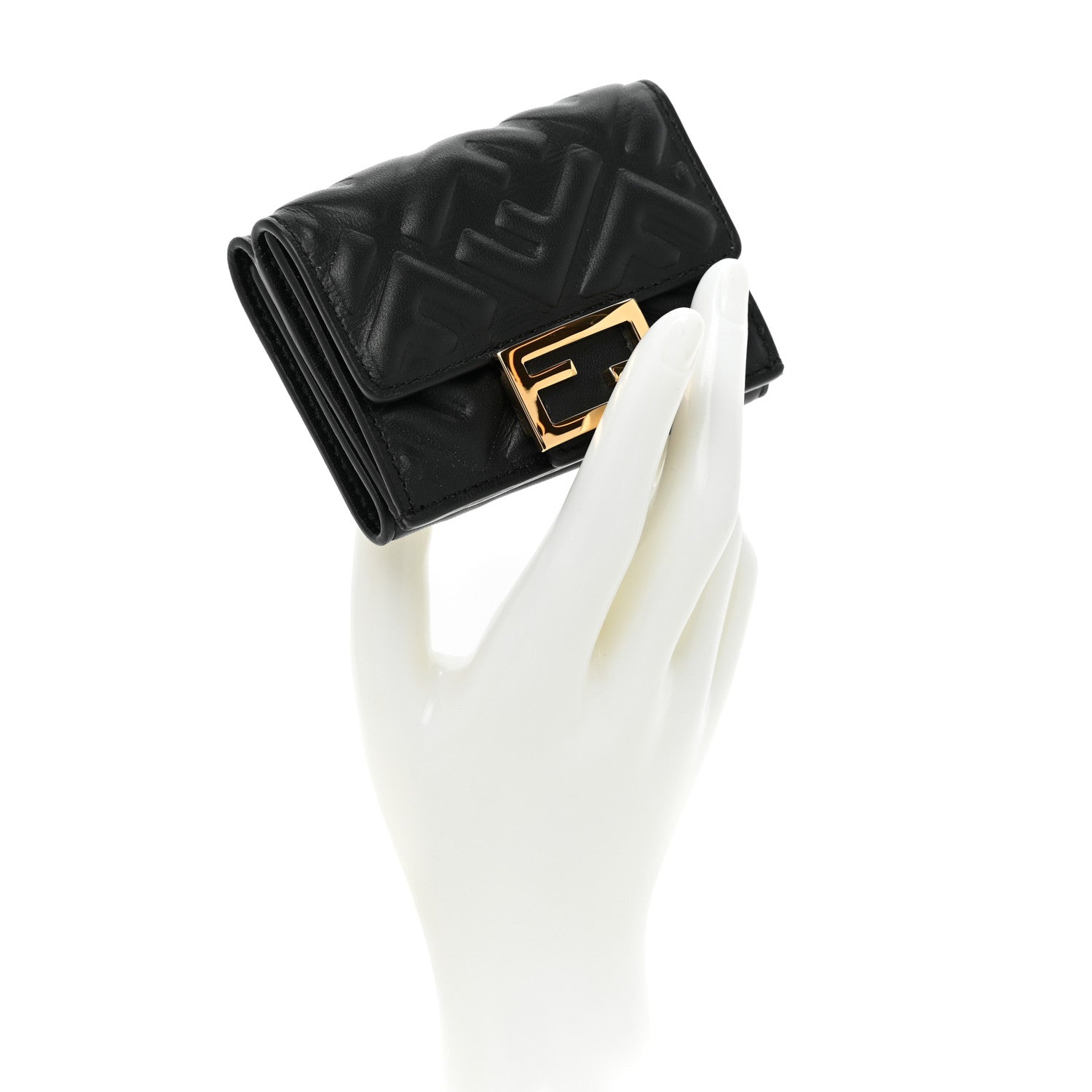 Fendi Nappa Matisse FF Diagonal Embossed Micro Tri-Fold Wallet Black 2 of 10