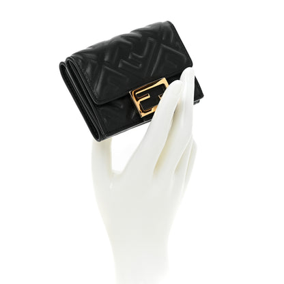 Fendi Nappa Matisse FF Diagonal Embossed Micro Tri-Fold Wallet Black 2 of 10