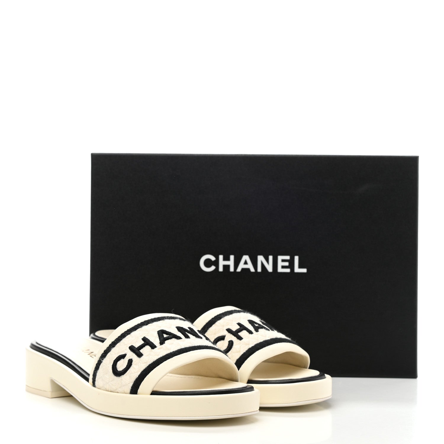 Chanel Lambskin Embroidered CC Mule Sandal 39 Ivory Black 9 of 9