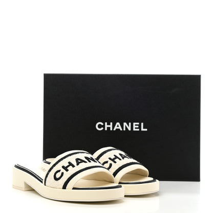 Chanel Lambskin Embroidered CC Mule Sandal 39 Ivory Black 9 of 9
