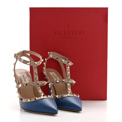 Valentino Garavani Calfskin Nappa Rockstud Ankle Strap 100mm Pumps 37.5 Baltique Poudre 9 of 9