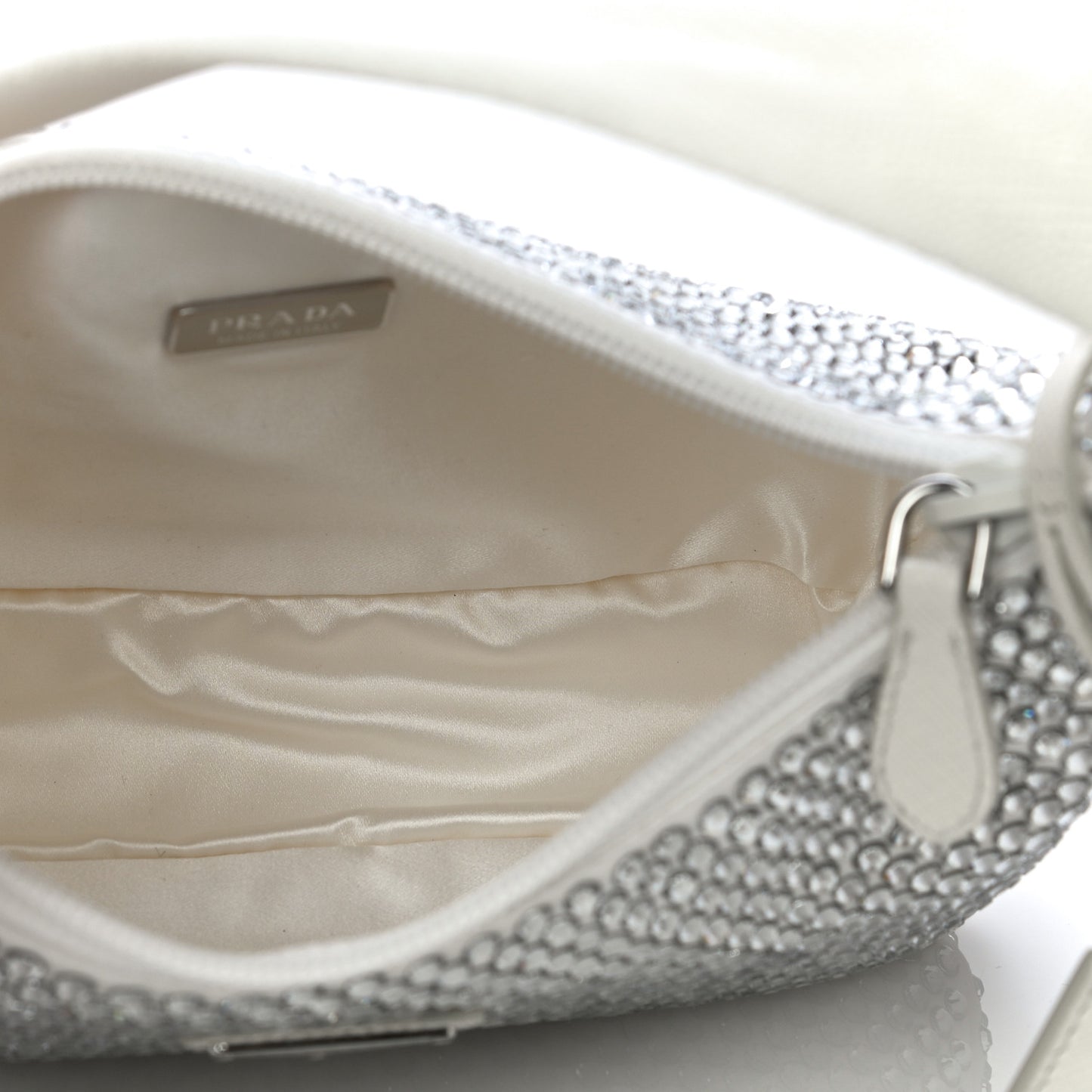 Satin Crystal Mini Re-Edition 2000 Bag White