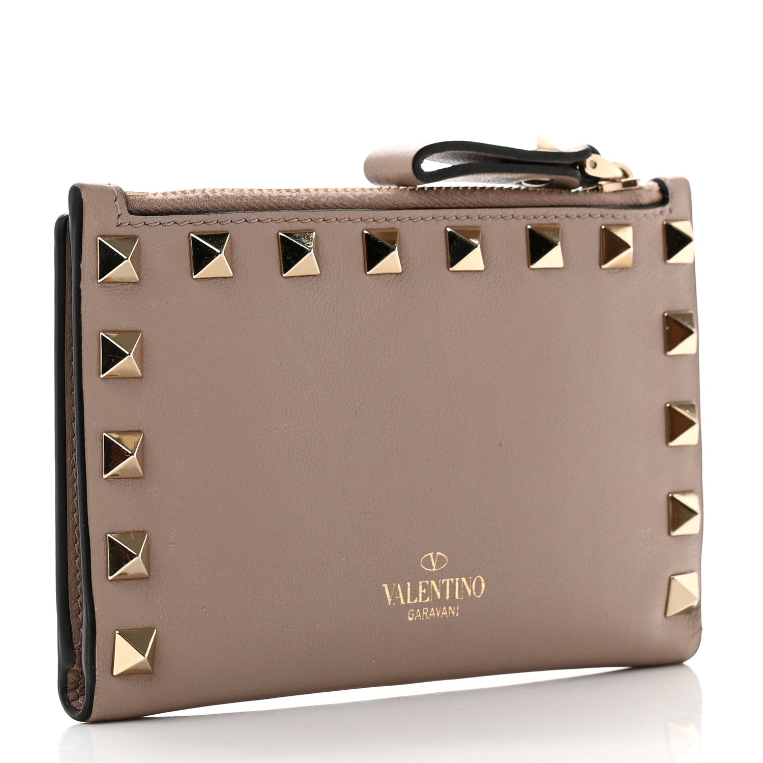 Valentino Garavani Calfskin Rockstud Card Holder with Zipper Poudre 3 of 6