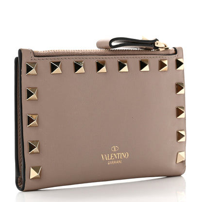 Valentino Garavani Calfskin Rockstud Card Holder with Zipper Poudre 3 of 6