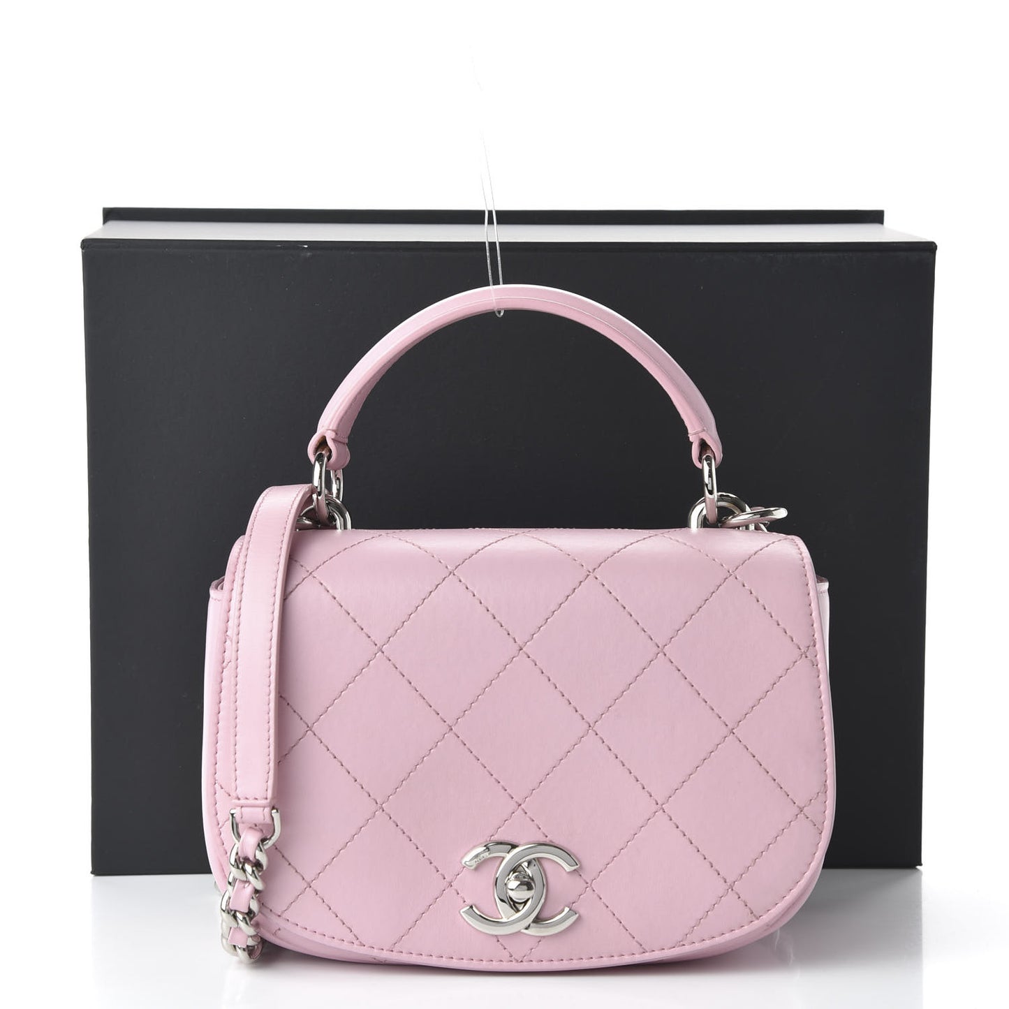 Calfskin Stitched Small Ring My Bag Flap Crossbody Pink