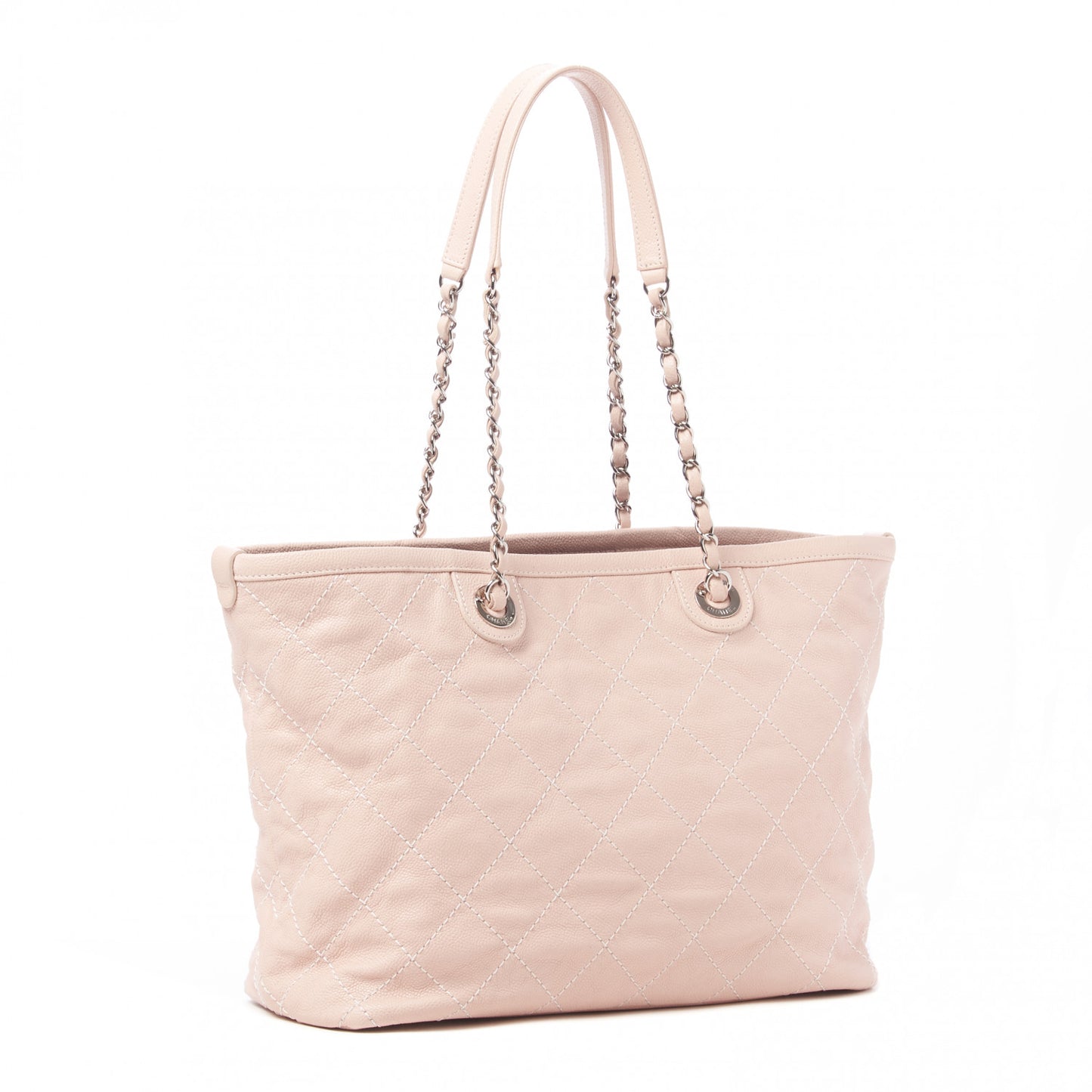 Grained Calfskin Quilted Small Daily Shopping Tote Light Pink