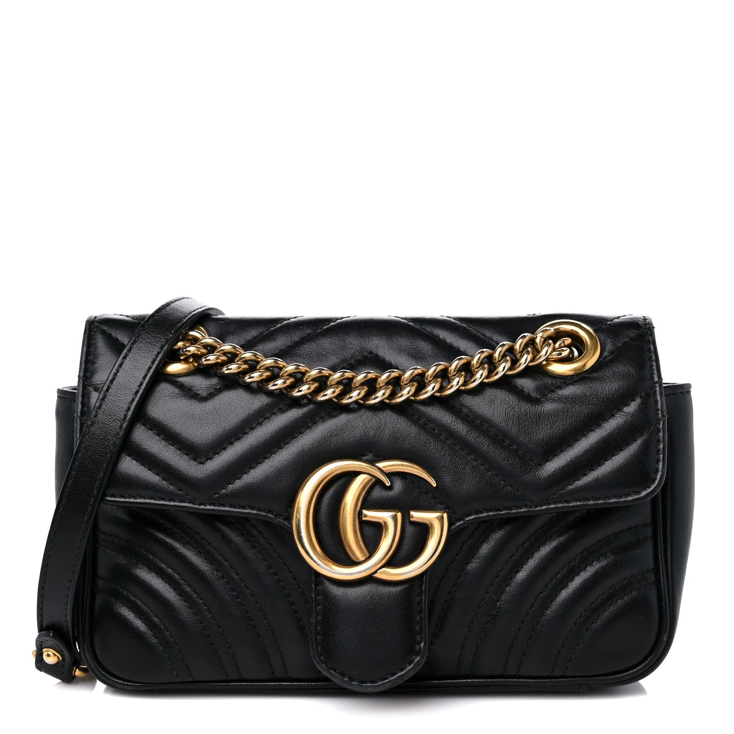 Gucci Calfskin Matelasse Mini GG Marmont Shoulder Bag Black 1 of 15