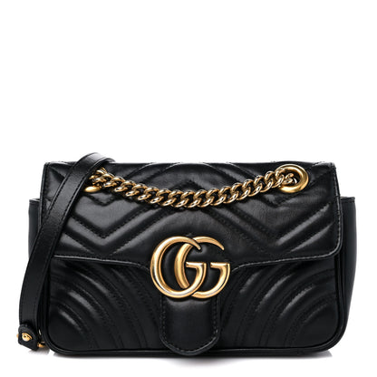 Gucci Calfskin Matelasse Mini GG Marmont Shoulder Bag Black 1 of 15