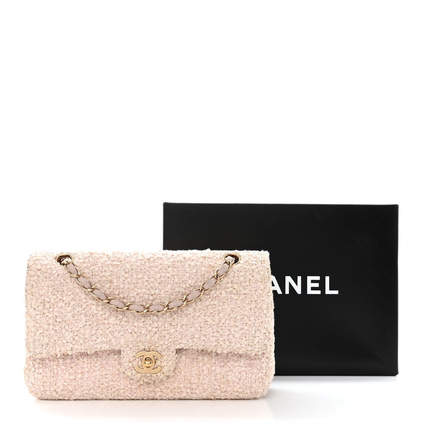 Tweed Medium Double Flap Pink