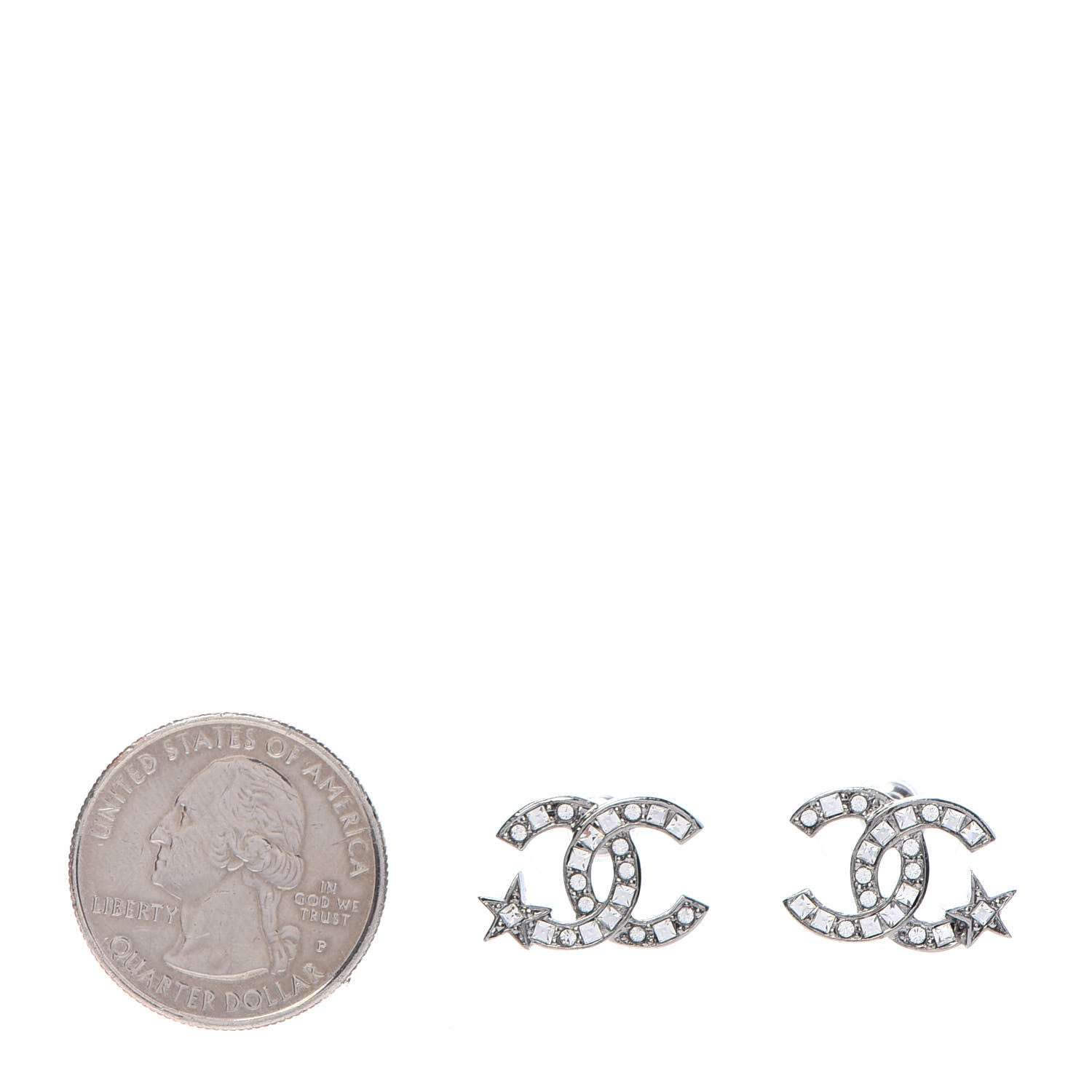 Chanel Crystal CC Starfall Earrings Silver 2 of 4