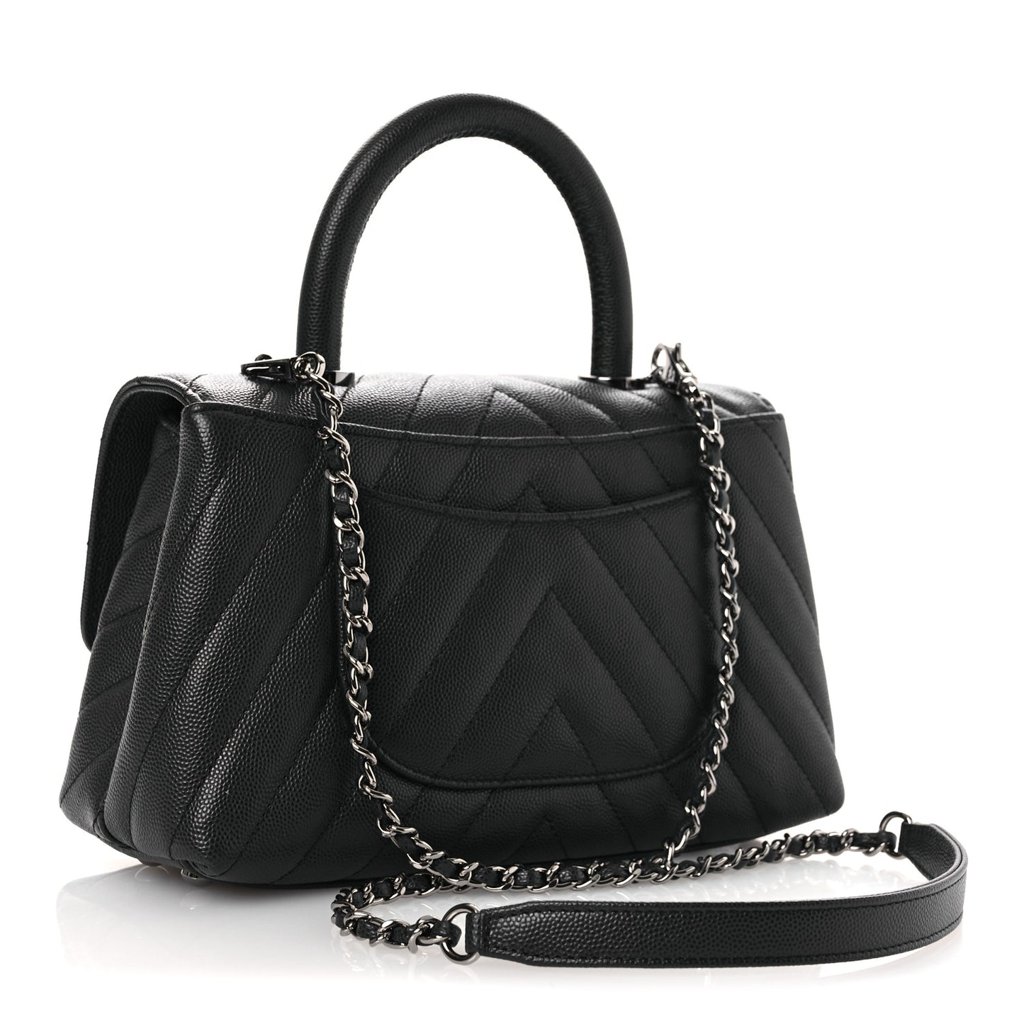 Caviar Chevron Quilted Mini Coco Handle Flap Dark Grey