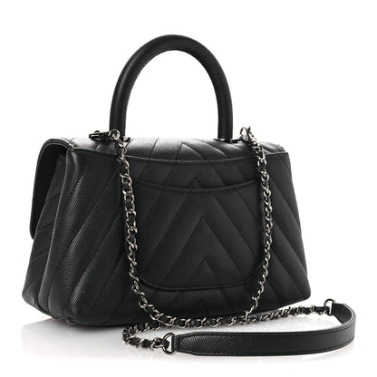Chanel Caviar Chevron Quilted Mini Coco Handle Flap Dark Grey 3 of 10