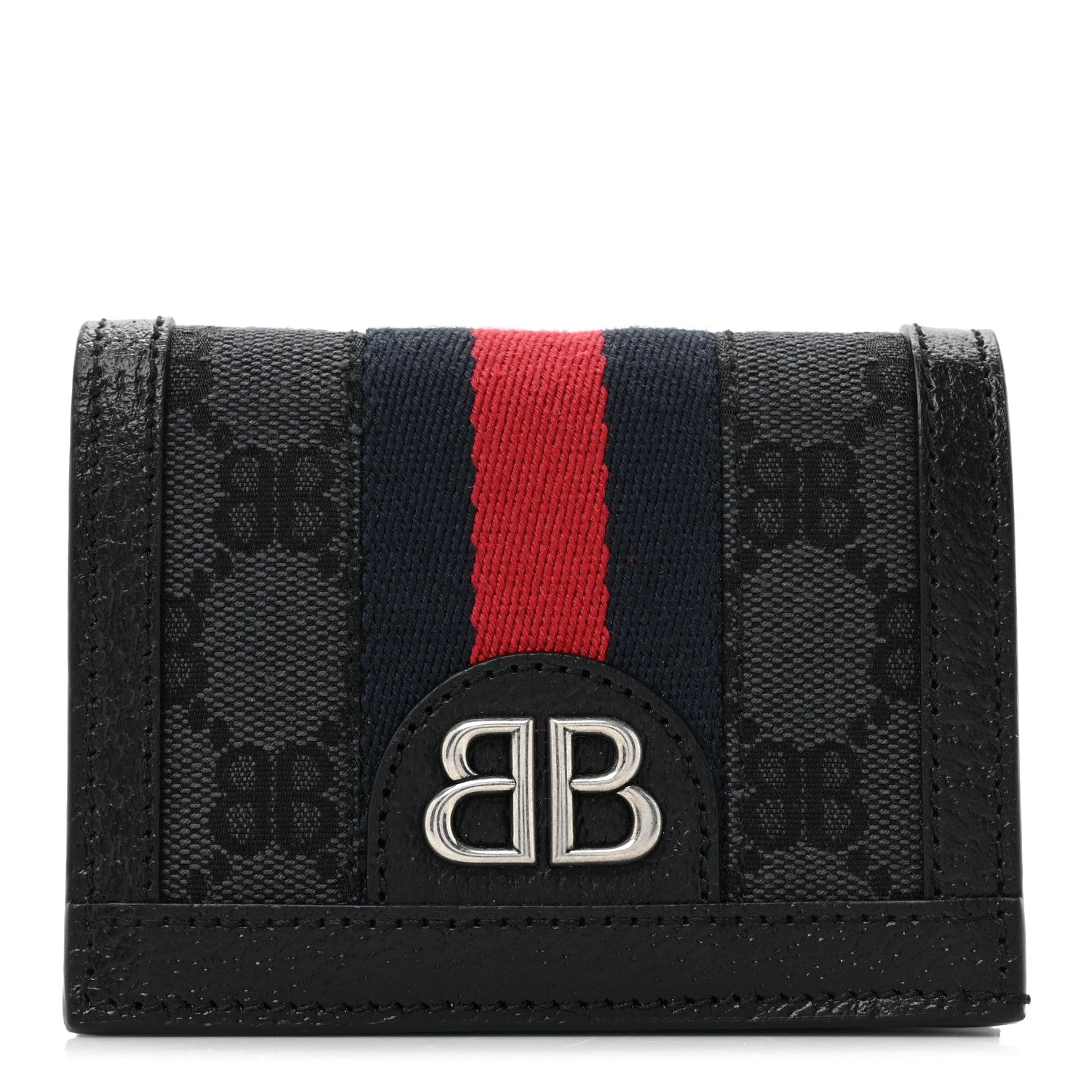 Gucci X BALENCIAGA BB Monogram Web Ophidia Card Case Wallet Black 1 of 12
