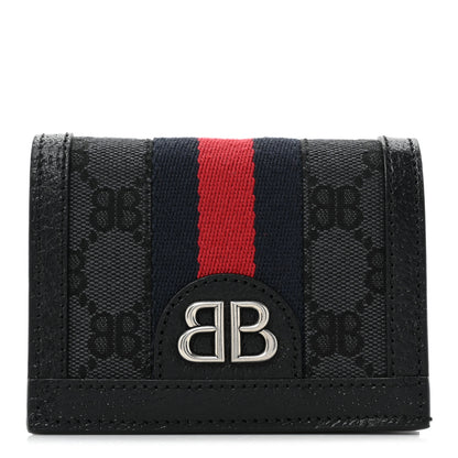 Gucci X BALENCIAGA BB Monogram Web Ophidia Card Case Wallet Black 1 of 12