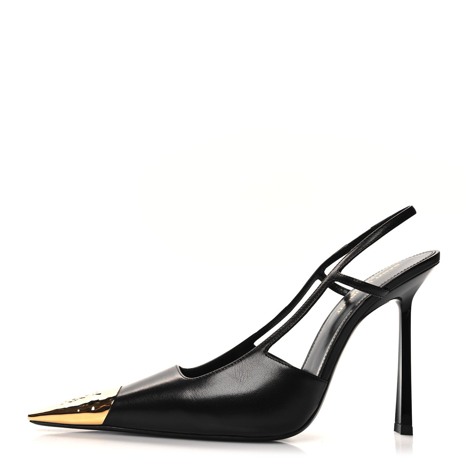 Saint Laurent Calfskin Metallic Toe Slingback Strap Heels 39 Black 1 of 9