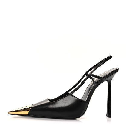Saint Laurent Calfskin Metallic Toe Slingback Strap Heels 39 Black 1 of 9