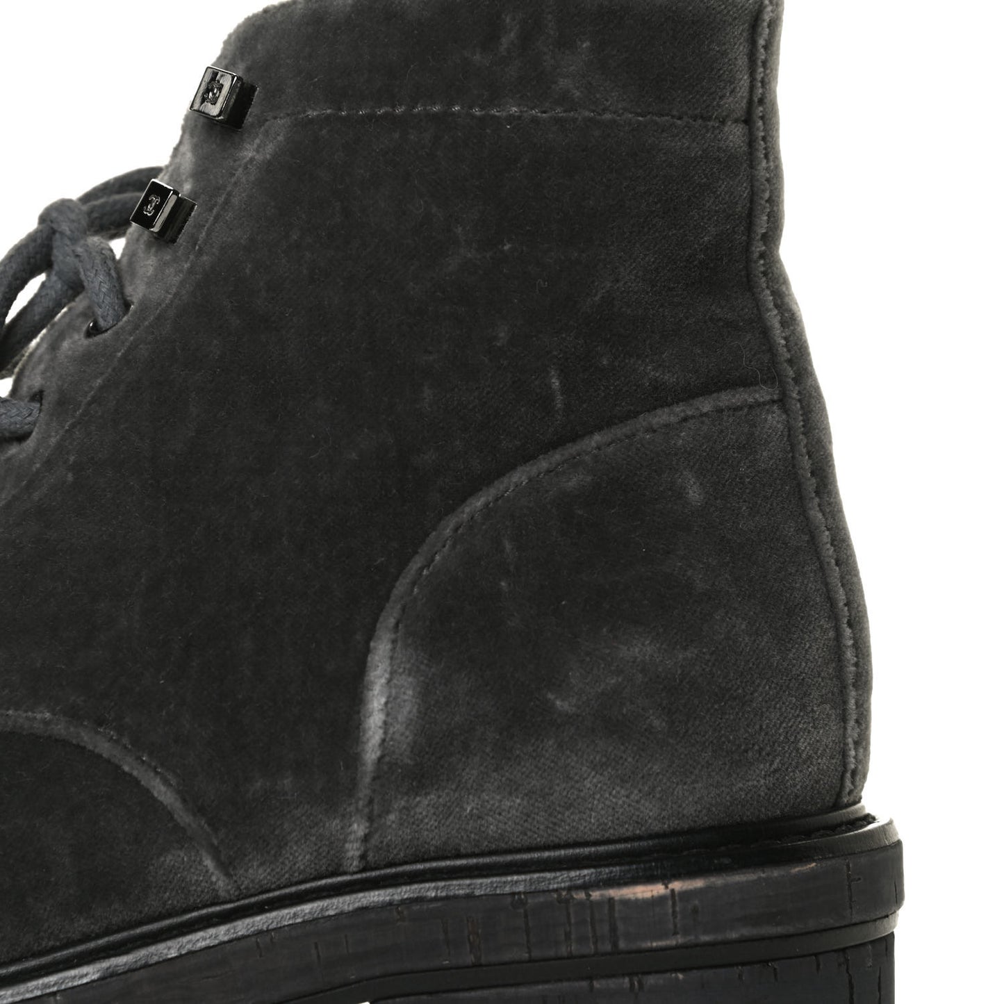 Velvet Patent Calfskin Lace Up Combat Boots 35.5 Grey Black