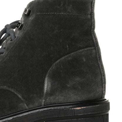 Chanel Velvet Patent Calfskin Lace Up Combat Boots 35.5 Grey Black 10 of 11