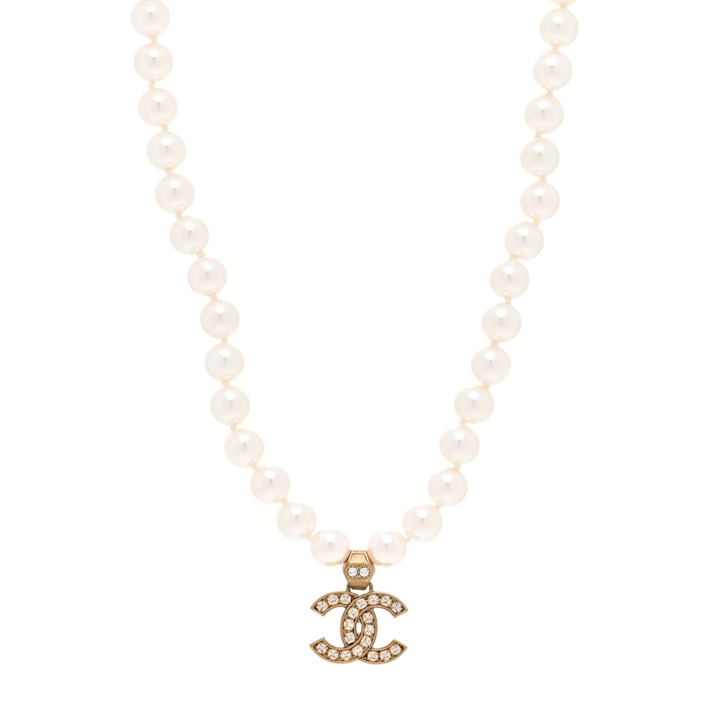 Pearl Crystal CC Short Necklace Gold