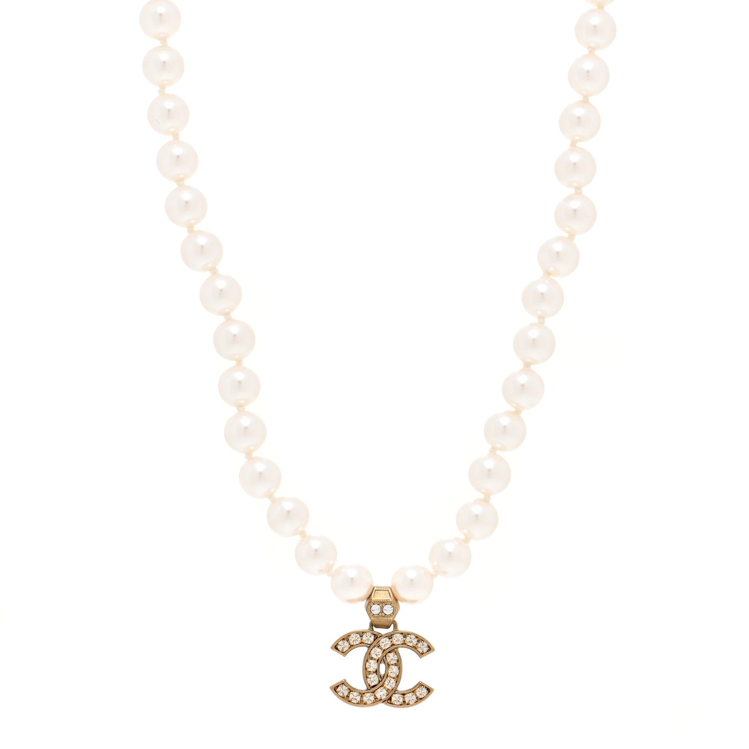 Chanel Pearl Crystal CC Short Necklace Gold 1 of 5