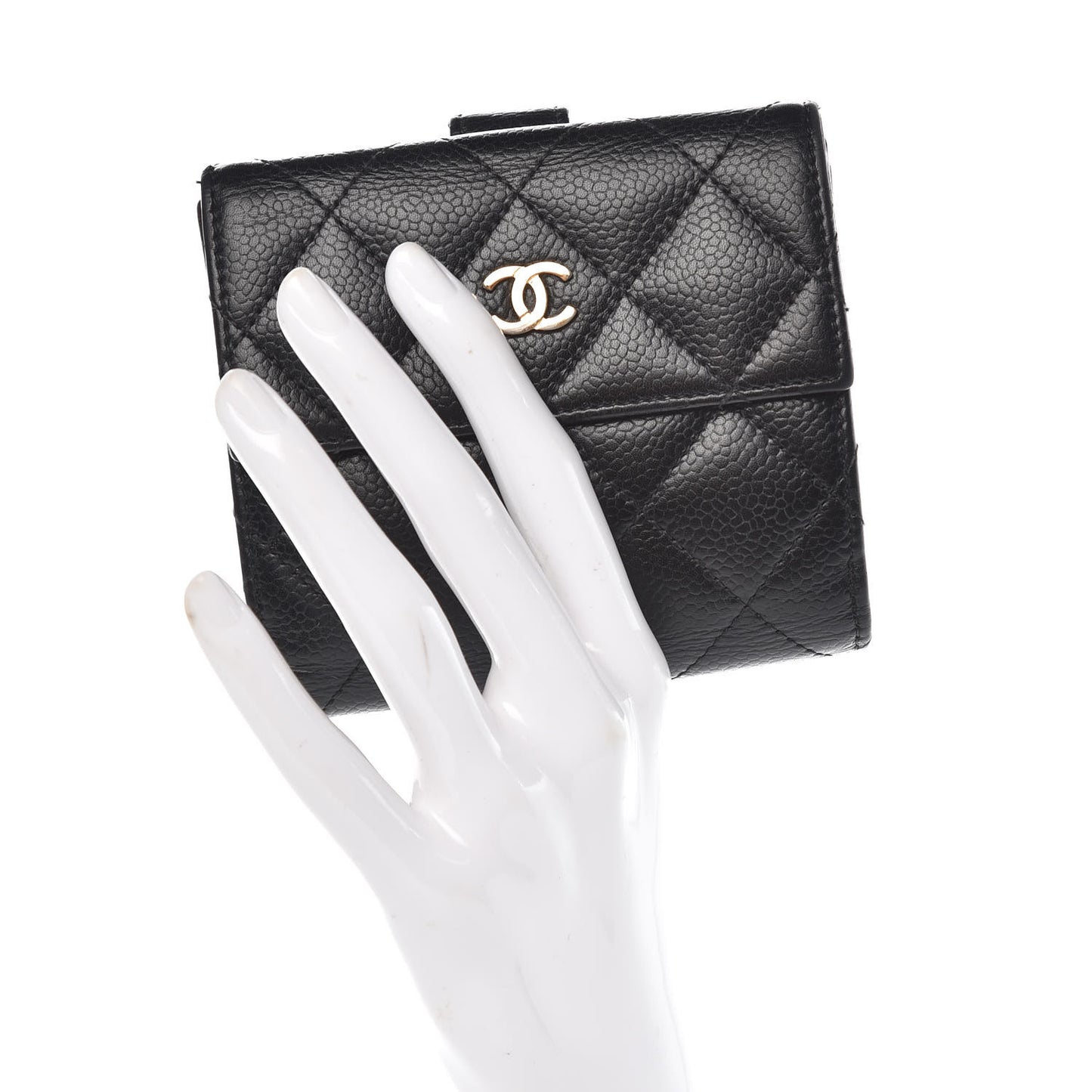 Caviar Quilted Compact French Flap Wallet Black