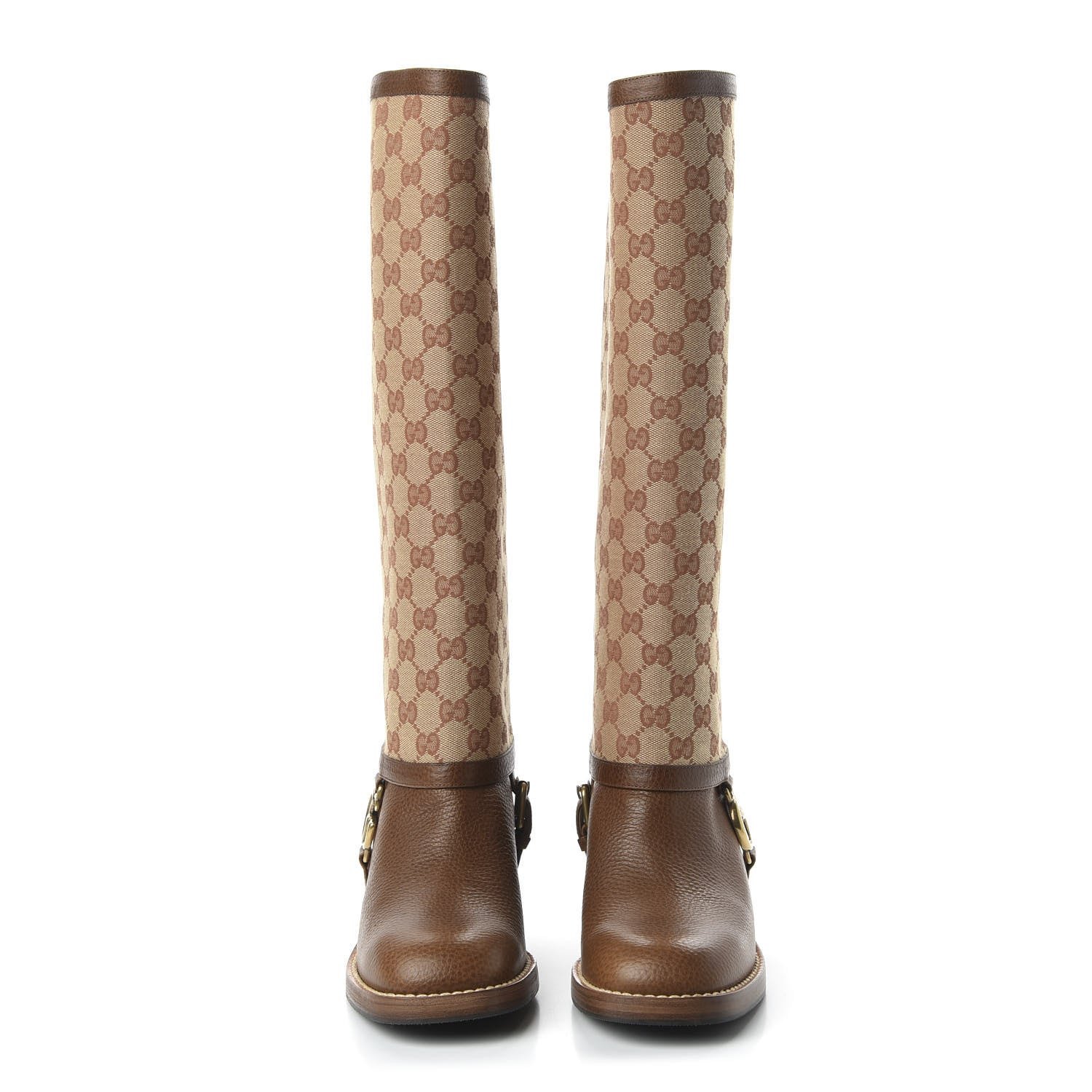 Gucci GG Monogram Calfskin Lola Tall Boots 38.5 Beige Ruggine Cuir 2 of 8