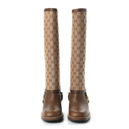 Gucci GG Monogram Calfskin Lola Tall Boots 38.5 Beige Ruggine Cuir 2 of 8