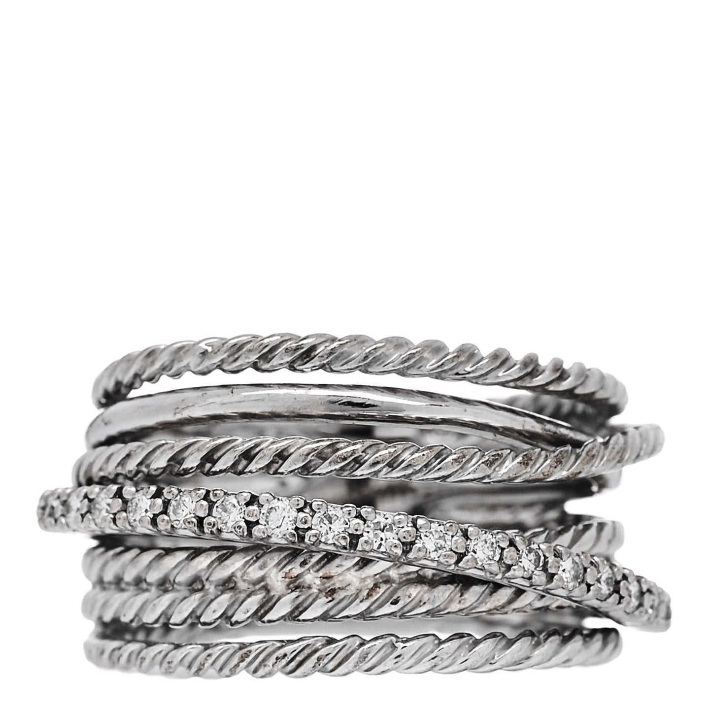 Sterling Silver Diamond 11mm Wide Crossover Cable Ring 54 7
