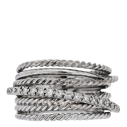 David Yurman Sterling Silver Diamond 11mm Wide Crossover Cable Ring 54 7 1 of 4
