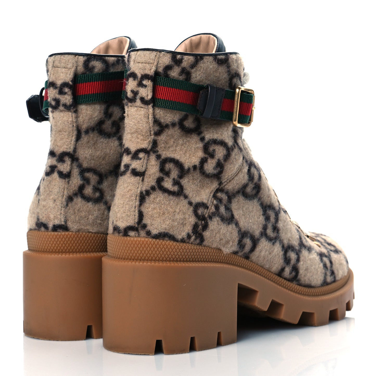 Covered Wool Big GG Monogram Womens Lace Up Combat Ankle Boots 38 Beige Ebony Cocoa
